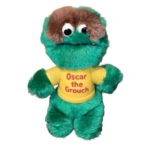 Vtg Sesame Street Small Oscar The Grouch Plush Toy Collectible Playskool 1983